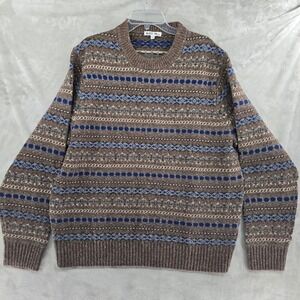 Alex Mill Sweater Mens XXL Donegal Brown Fair Isle Merino Wool Alpaca Crewneck